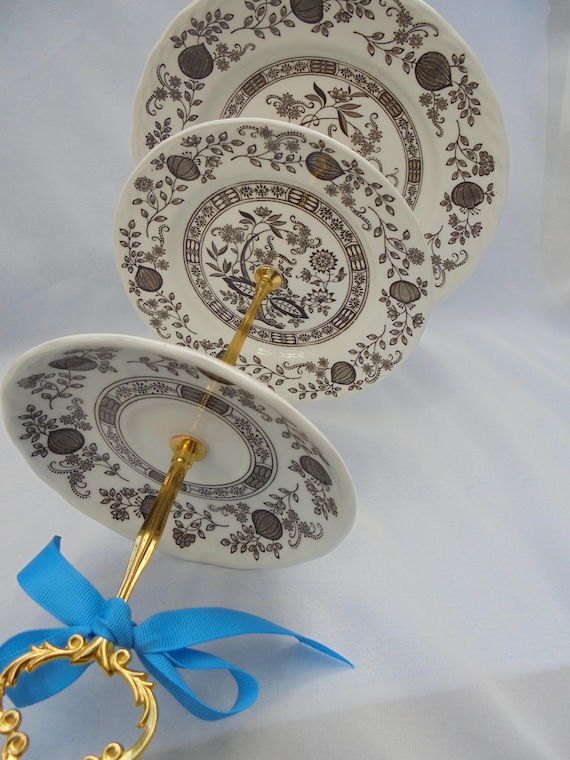 CAKE STAND, Jewelry Stand, Staffordshire Vintage,Brown Transferware, Home Decor, Brown Transfer ware by Staffordshire, Brown onion pattern Il_570xn