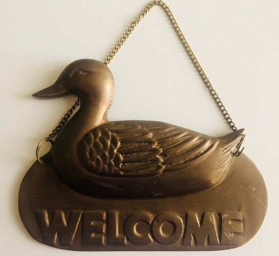 WELCOME SIGN, BRASS Decor, Golden Duck, Home Decor Il_570xn