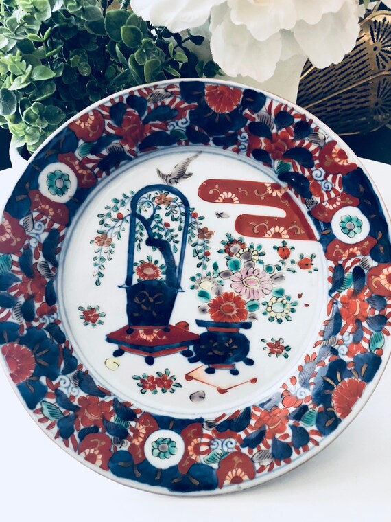 IMARI DECORATIVE PLATE, Chinoiserie Decor, Blue White, Hand Painted Il_570xn