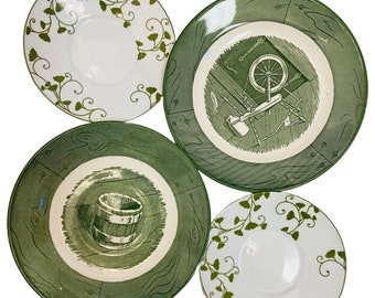 VINTAGE Green White Transferware Plate Saucer The Old Curiosity Shop 6.5” RUSTIC KITCHEN