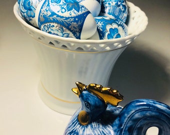 BLUE WHITE Eggs Decor Gift Chinoiserie Collectible