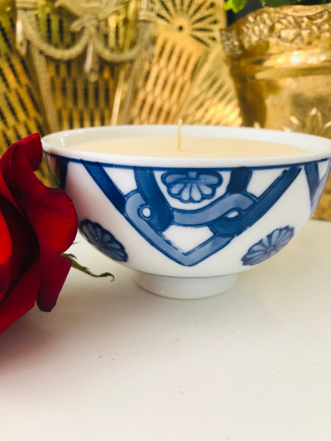 Blue & White Chinoiserie Dragon Cylinder Candle main image 0