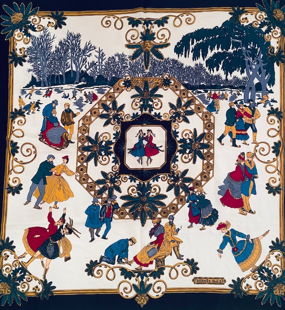 エルメススカーフ　Joies d' Hiver Hermes Joies D'hiver Vintage Silk Scarf Made in France - Etsy