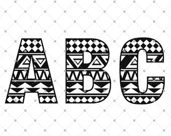 Aztec Pattern monogram font letters svg png dxf files for Cricut Silhouette