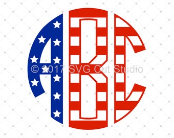 US Flag Monogram Font Svg, 4th of July Font Svg, Circle Monogram font svg, American Flag Font svg cut files for Cricut and Silhouette