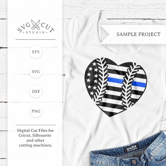 Download Free Thin Blue Line Flag Baseball Heart Svg Png Dxf Files For Etsy SVG Cut Files