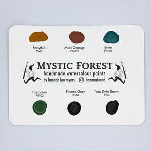 Carte à points de peinture aquarelle faite main aux couleurs de la forêt mystique, ensemble de cartes à points aquarelle de voyage avec 6 couleurs magiques