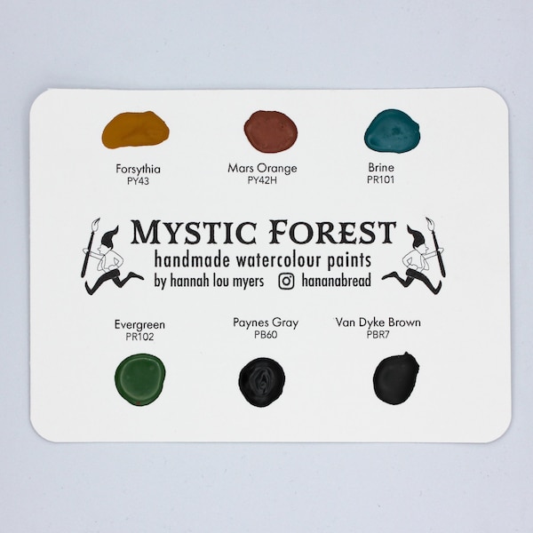 Handmade Watercolor Paint Dot Card with Mystic Forest Colours, Travel Watercolour Dotcard Set with 6 magical colours