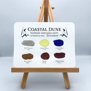 Carte à pois aquarelle faite main aux couleurs des dunes côtières, ensemble de cartes à pois aquarelle de voyage avec 6 échantillons de peinture aquarelle