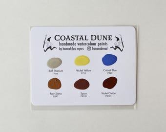 Carte à pois faite main de peinture aquarelle sur les dunes côtières : 6 teintes neutres terreuses