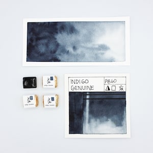 INDIGO GENUINE、手作り水彩絵の具、個別ハーフパン水彩絵の具、天然土顔料