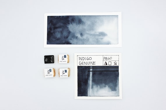 INDIGO GENUINE, Handmade Watercolor Paint, individual half pan watercolour, natural earth pigment