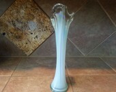 Fenton Light Blue and Clear Opalescent Reverse Drapery Boggy Bayou Swung Vase Antique 1900s 1910s, Excellent Condition, Beautiful Blues