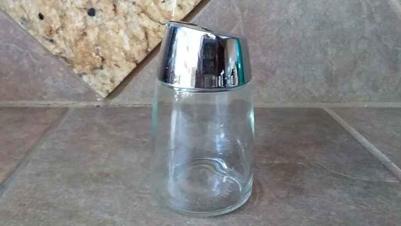 Measures 5 Tall Vintage Santa Barbara Dispensers Drip Cut Chrome Top Sugar Bowl Clear Glass Nice Heavy Weight Excellent Condition