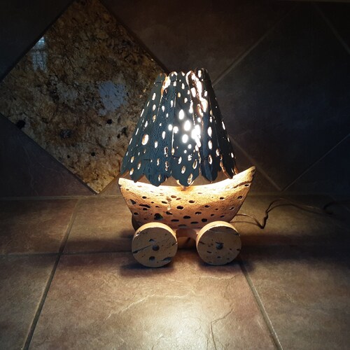 Vintage 1950s Covered Wagon Lamp orders & Lamp Shade is Cholla Cactus Skeleton, Very Unique, Excellent Condition for its Age