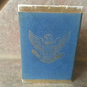 Vintage Collectible SS America Lines - SS America, Speelkaarten, Zeer Goede Vintage Conditie, Faded Blue Suade Like en Gold Slip Box
