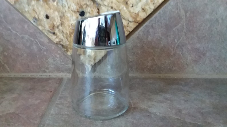Measures 5 Tall Vintage Santa Barbara Dispensers Drip Cut Chrome Top Sugar Bowl Clear Glass Nice Heavy Weight Excellent Condition