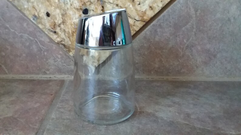 Measures 5 Tall Vintage Santa Barbara Dispensers Drip Cut Chrome Top Sugar Bowl Clear Glass Nice Heavy Weight Excellent Condition