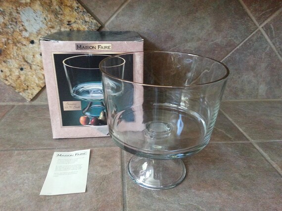 Vintage Glass Trifle Bowl by Maison Faire Thick Gold Trim | Etsy Vintage Glass Trifle Bowl by Maison Faire Thick Gold Trim | Etsy