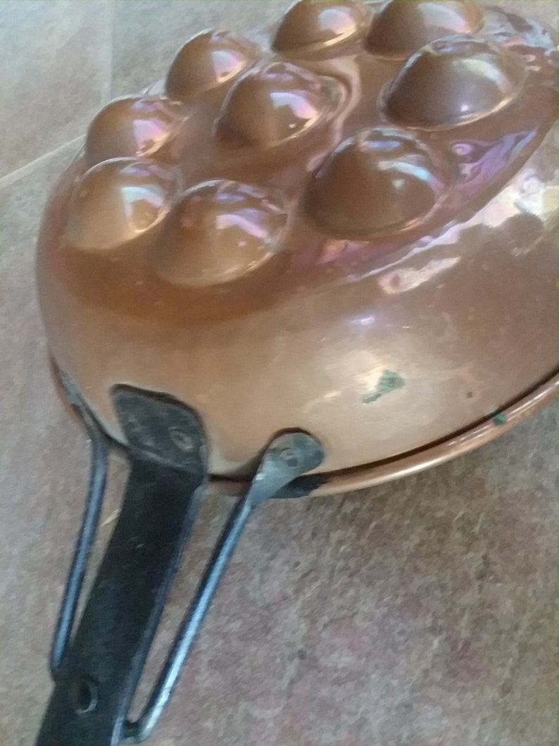 Vintage Copper Tin Lined Egg Poaching Pan w/ Cast Iron Long Etsy