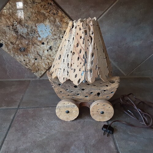 Vintage 1950s Covered Wagon Lamp orders & Lamp Shade is Cholla Cactus Skeleton, Very Unique, Excellent Condition for its Age