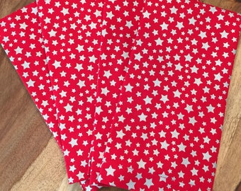 Red napkins with metallic silver stars- Set of 2 or 4