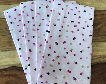 Pink, black,Metallic gold dot on blush pink napkins-gold, white-Set of 2 or 4