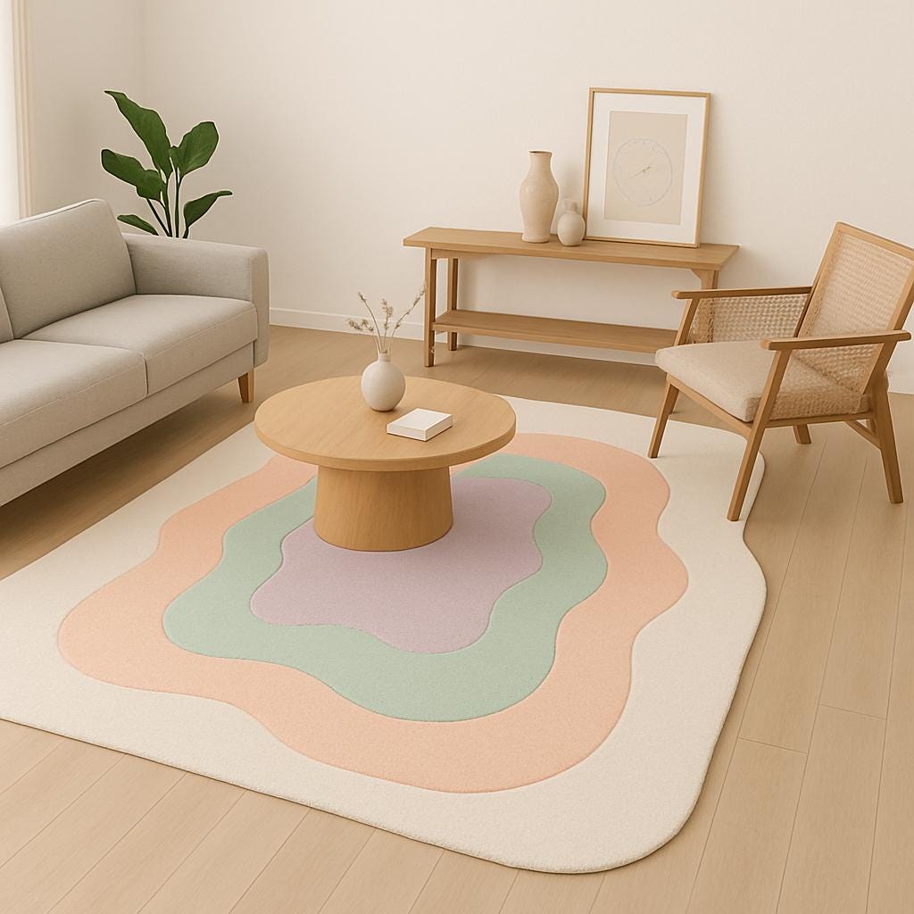 Handmade Tufted Flowing Shape Rug and Its Soft Pastel Color Palette ...