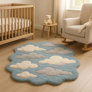 Cloud Irregular Rug Sky Blue, Hand Tufted Irregular Blue Area Rug for Living Dining Bedroom Kids Girls, Quality Carpet for Gift 4x4 5x5 6x6