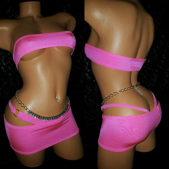 Exotic Custom Made Dancewear Mini Band-Aid, Tube Top, Skirt, Thong, Stripper Outfit, Stretch, any color available