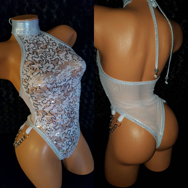 Stripper Exotic Dancer, Monokini, Romper, Onesie, Thong, One Piece, Sequins, Gold, Stretch, Custom Made Stripper Clothes, Lingerie, image 8