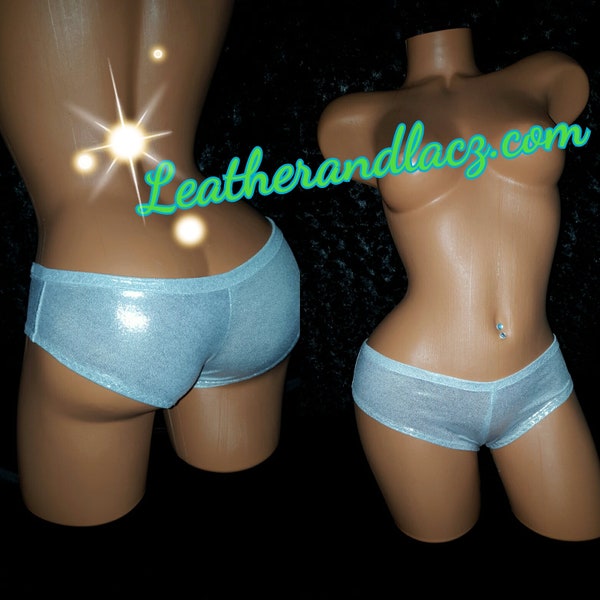 Hand Made Booty Shorts, Boy Shorts, Hot Pants, Exotic wear Stripper Clothes Custom Made USA Nude,Silver Skimpy Shorts, Tight Fitting Stretch