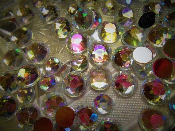 Rhinestones Only.  Crystal Color 100-300 Iridescent or Clear Premium Acrylic Stones, 1/8,"1/4",1/2"sizes, Rhinestones, Flat-Back