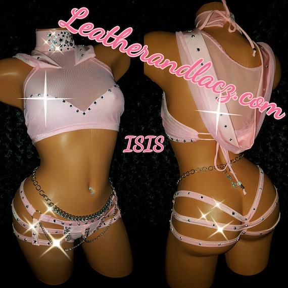 Hoodie Outfit any Color with Strappy Thong and Crop Top.  Crystal Rhinestones. Pole Dance.  Exoticwear, Stripper Outfit Beads Men's Erotica