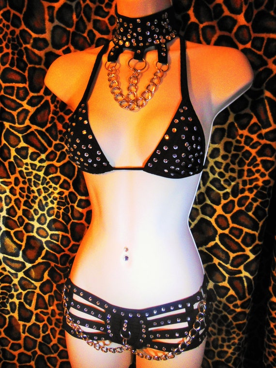 Etsy, Thong, Rhinestones, Choker, Triangle Top, Stripper Outfits, Pole Dancing Clothes Quad Thong Sets By Hand Etsy Stripper Outfits