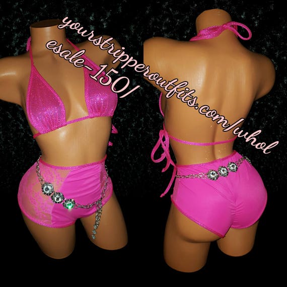 Exoticwear Stripper Clothes Wholesale Scrunched Short Sets 5 Pack, 10 Pcs.  Triangle Tops and High Waist Scrunch Booty Shorts, Ruched Butt