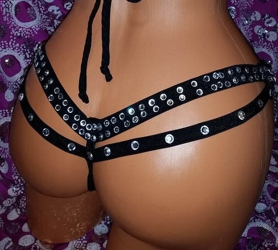 Stripper Outfits, Etsy Thong Two Strap Thong with Rhinestones Exotic-wear, Stripper Clothes, Pole Dancer thong only,