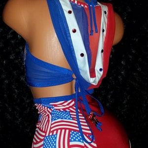 Red White Blue USA Flag Exotic Dancewear outfit.  Halloween, Labor day. Sports Team Outfits, Hoodies, Custom Ice Hockey Cheerleader Uniforms