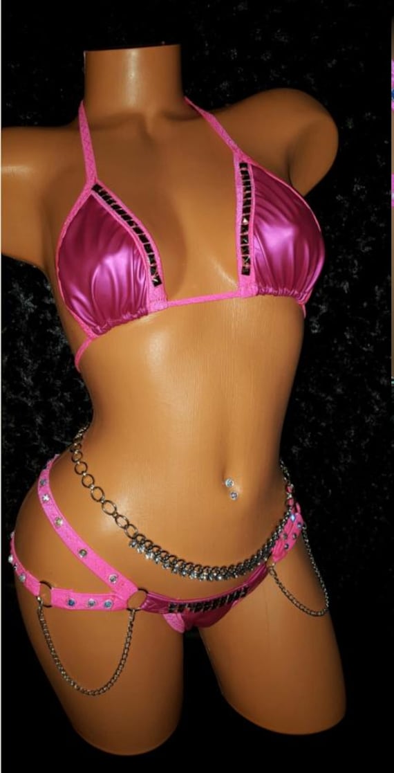 Double Strap Bling Thong, Rhinestones, Triangle Top, Stripper Outfits, Pole Dancing Clothes Hand Made Etsy Stripper Outfits