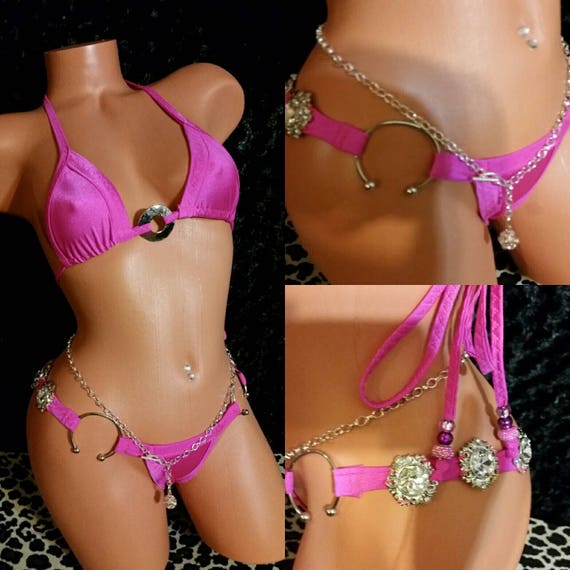 Two Piece Two Piece Bikini w/Quality Crystal embellishments and Horseshoe Clasps, Custom Made, Exotic Dancewear, Stripper Outfit, Swimwear