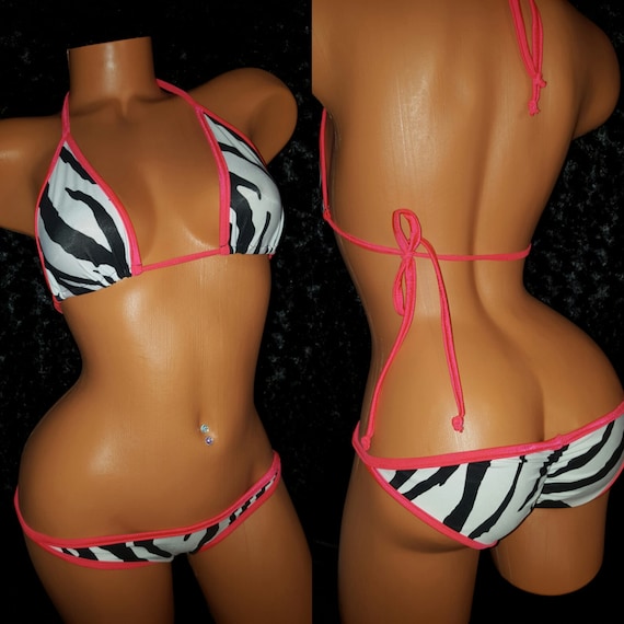 Etsy Etsy Stripper Clothes Full Bottom Scrunch Simple String Bikini Custom Made Spandex-Swimwear, Exotic-wear, Stripper Outfit, Neon colors,