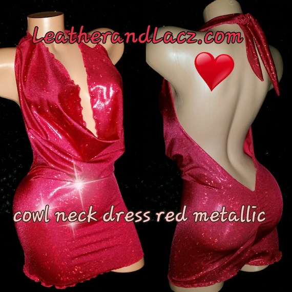 Cowl Neck Party Dress Sexy.  Club Dress, Mini, Tight Fitting Stripper Dress Exoticwear, Black, Red, or White, Custom Made