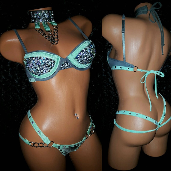 Bra Rhinestone Thong Rhinestone Stripper Bra, Rave Bra