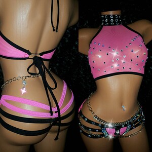 Etsy, Thong, Rhinestones, Choker, Triangle Top, Stripper Outfits, Pole Dancing Clothes Quad Thong Sets By Hand Etsy Stripper Outfits image 5