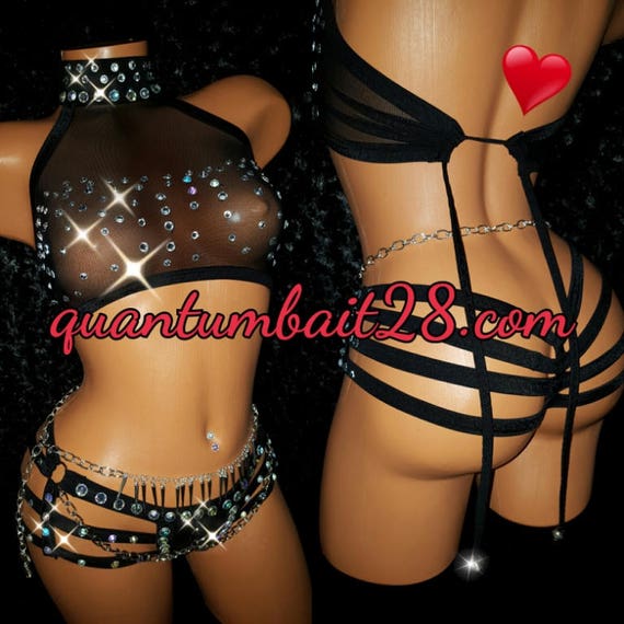 Etsy, Thong, Rhinestones, Choker, Triangle Top, Stripper Outfits, Pole Dancing Clothes Quad Thong Sets By Hand Etsy Stripper Outfits