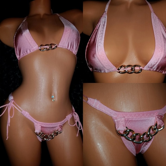 Two Piece Bikini w/ Custom Made, Exotic Dancewear,  Copper Color Large Chain.  Dusty Rose new Color!  (belly chain  sold separately)Stripper