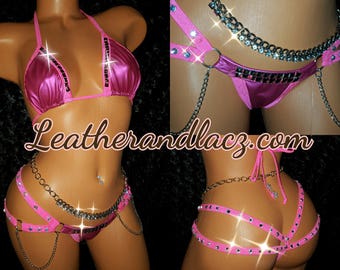 Etsy, Thong, Rhinestones, Choker, Triangle Top, Stripper Outfits, Pole Dancing Clothes Quad Thong Sets By Hand Etsy Stripper Outfits