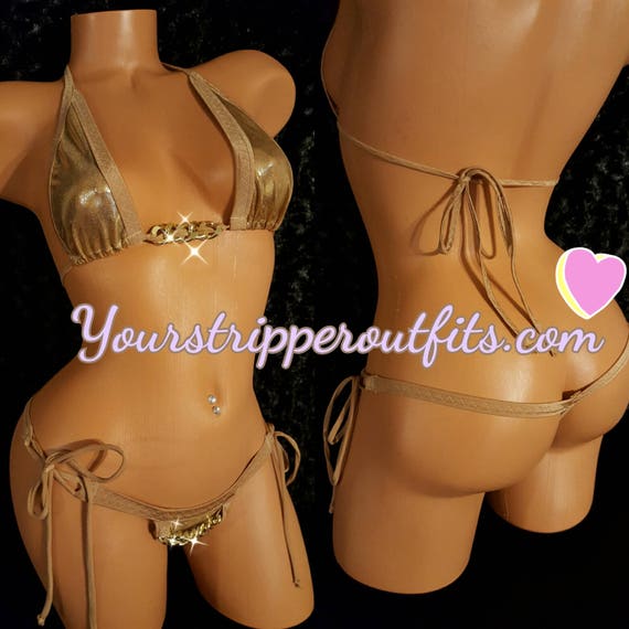 Two Piece Bikini w/ Custom Made, Exotic Dancewear,  Copper Color Large Chain.  Dusty Rose new Color!  (belly chain  sold separately)Stripper