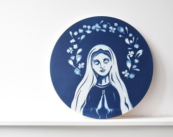 The Assumption no.2 | 16" original cyanotype mounted on wood round