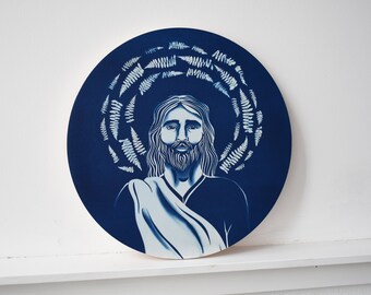 Palm Sunday no.1 | 18" original cyanotype mounted on wood round